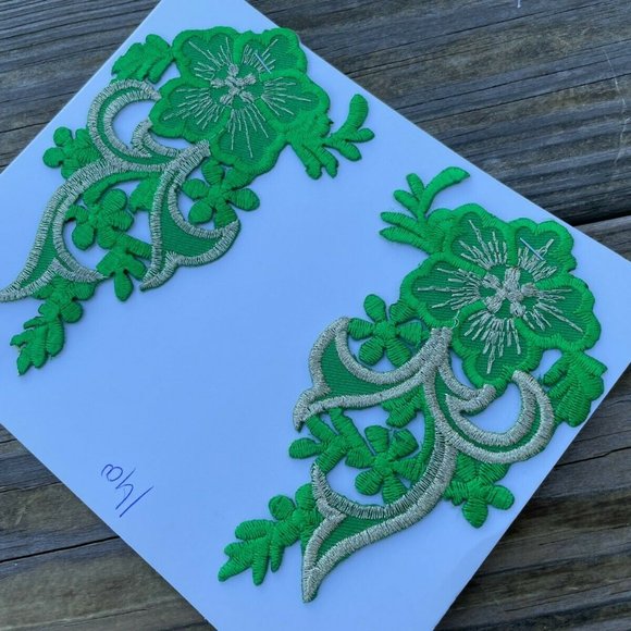Iron Patches Craft Green Embroidery Applique Patches For Clothes Set of 2 - Picture 8 of 10